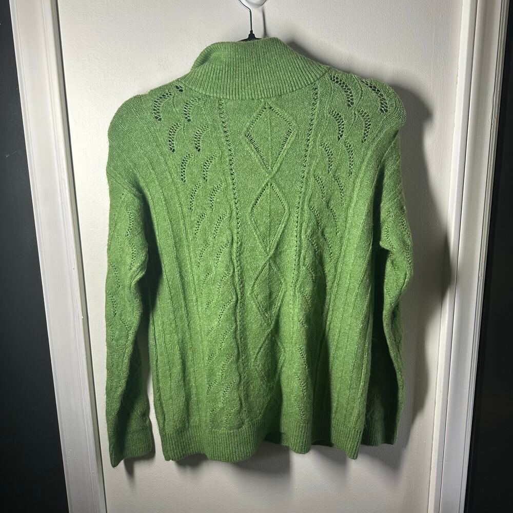 Talbots Women's Green Cable Knit Quarter Zip Collared Sweater Size Small - Picture 7 of 7